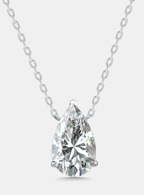 3.00 cts Pear Lab Grown Diamond 18k White Gold Necklace