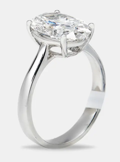 5.00 cts Oval Lab Grown Diamond 18k White Gold Ring Size 52