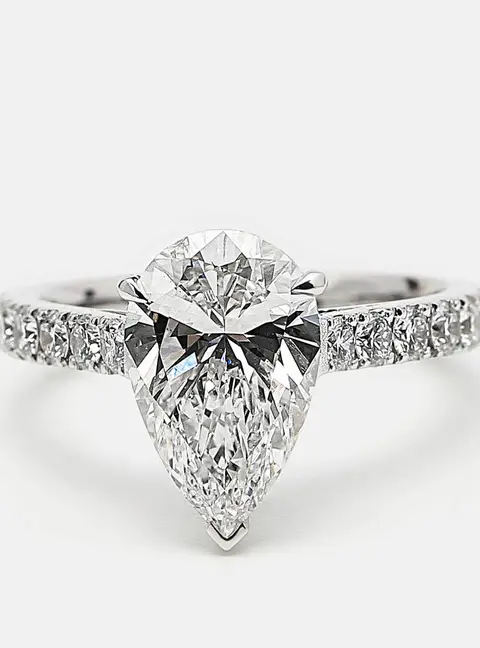 3.5 cts Pear, Round Lab Grown Diamond 18k White Gold Ring Size 55