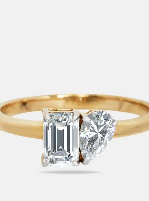 1 cts Emerald Cut, Pear Lab Grown Diamond 18k Yellow Gold Ring Size 55