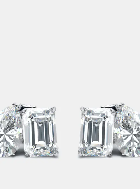 1 cts Emerald Cut, Pear Lab Grown Diamond 18k White Gold Earrings