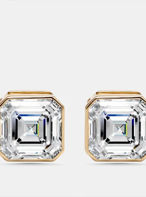 3 cts Asscher Lab Grown Diamonds 18k Yellow Gold Earrings
