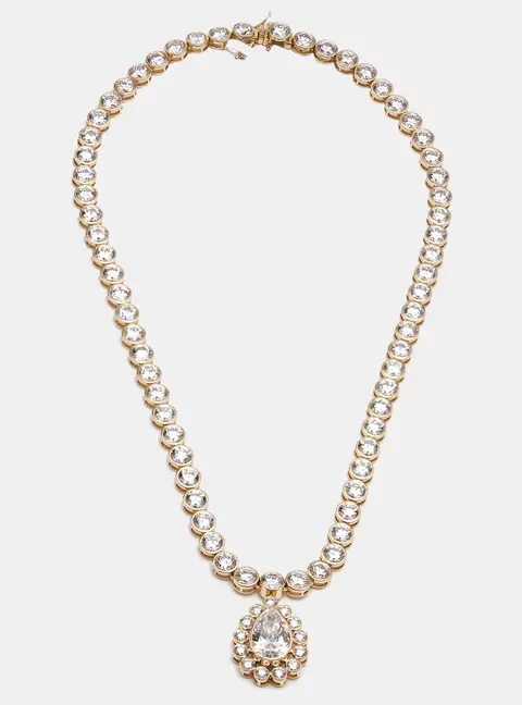 52 cts Pear, Round Lab Grown Diamonds 18k Yellow Gold Necklace