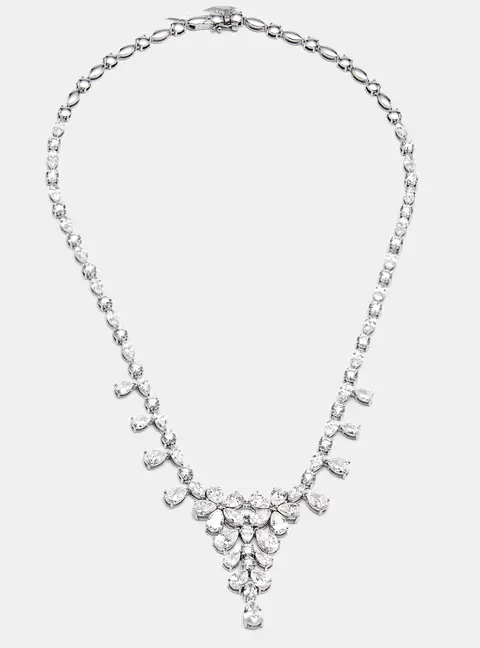 18 cts Pear, Round Lab Grown Diamonds 18k White Gold Necklace