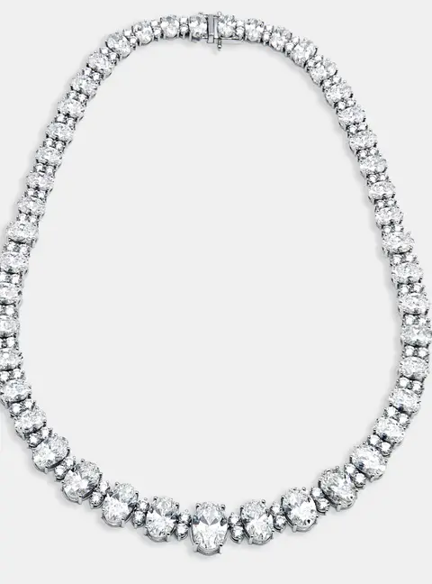 55 cts Oval, Round Lab Grown Diamonds 18k White Gold Necklace