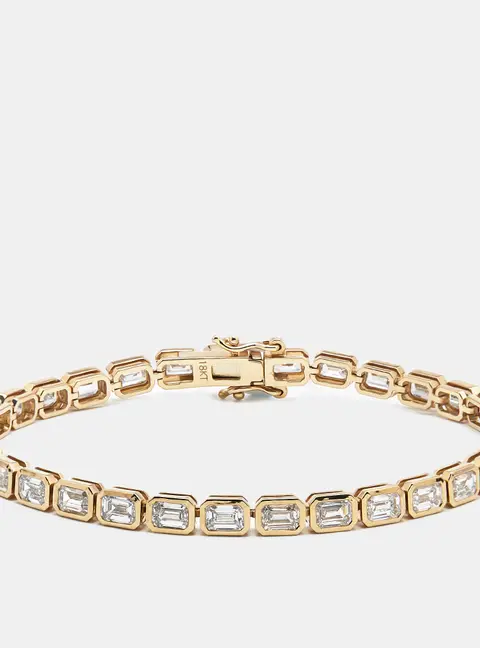 9.5 cts Emerald Cut Lab Grown Diamonds 18k Yellow Gold Bracelet