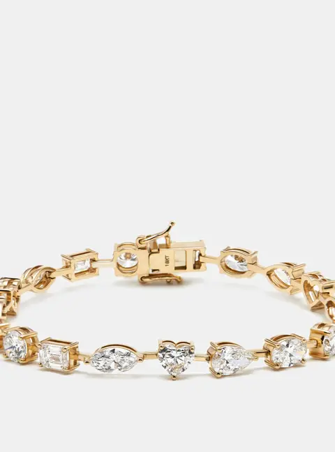 9.5 cts Multi Shape Lab Grown Diamonds 18k Yellow Gold Bracelet