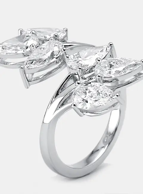3 cts Pear Lab Grown Diamonds 18k White Gold Ring Size 52