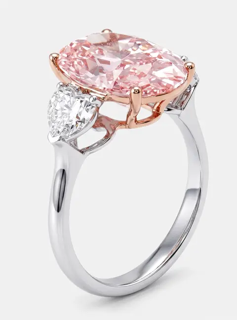 6 cts Oval, Heart Lab Grown Diamonds 18k Two Tone Gold Ring Size 52