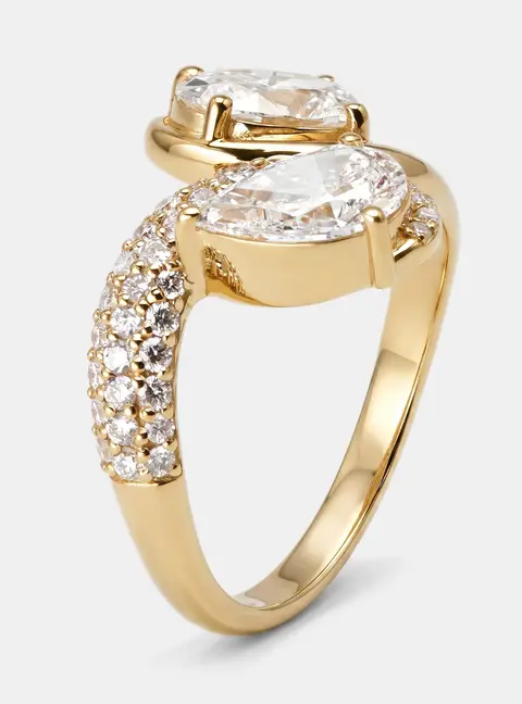 2.2 cts Pear, Oval, Round Lab Grown Diamonds 18k Yellow Gold Ring Size 52