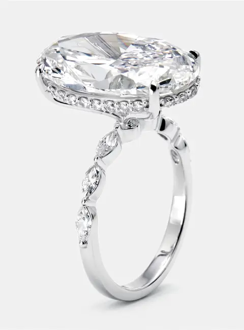 9.5 cts Oval, Round, Marquise Lab Grown Diamonds 18k White Gold Ring Size 50