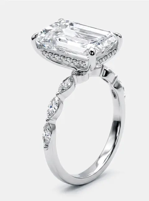 5.4 cts Emerald Cut, Round, Marquise Lab Grown Diamonds 18k White Gold Ring Size 52