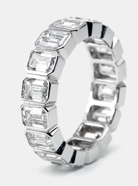 4.8 cts Emerald Cut Lab Grown Diamonds 18k White Gold Ring Size 53