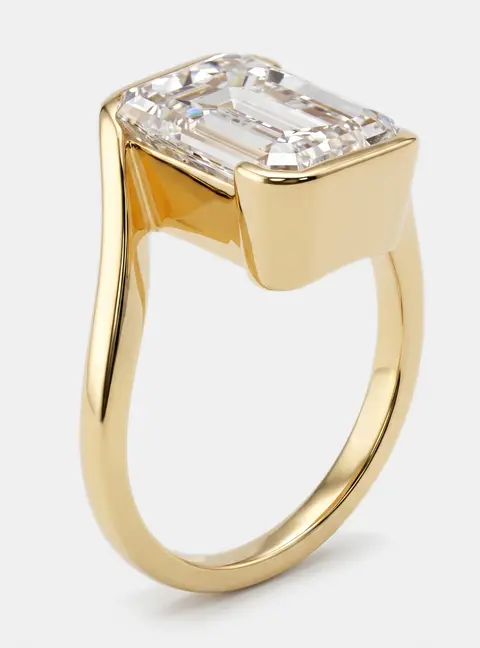 5 cts Emerald Cut Lab Grown Diamonds 18k Yellow Gold Ring Size 52