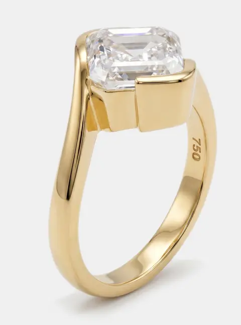 3.5 cts Asscher Cut Lab Grown Diamonds 18k Yellow Gold Ring Size 52