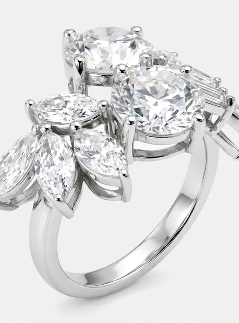 6 cts Round, Marquise Lab Grown Diamonds 18k White Gold Ring Size 52