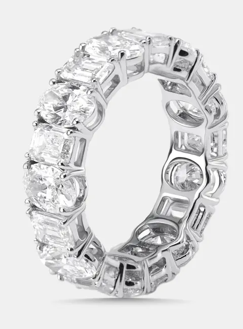 6.4 cts Oval, Emerald Cut Lab Grown Diamonds 18k White Gold Ring Size 53