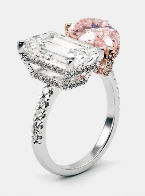 9 cts Pear, Emerald Cut Round Lab Grown Diamonds 18k Two Tone Gold Ring Size 52