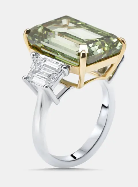 17 cts Emerald Cut, Trapazoid Lab Grown Diamonds 18k Two Tone Gold Ring Size 51