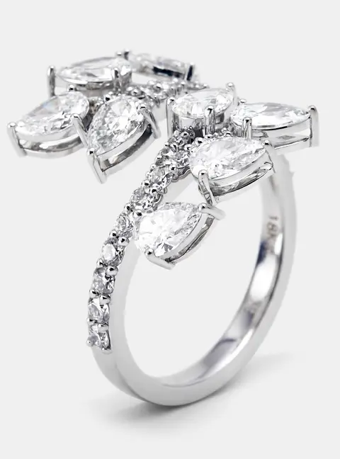 1.8 cts Pear, Round Lab Grown Diamonds 18k White Gold Ring Size 52