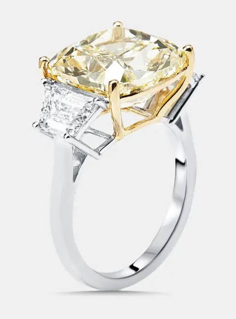 10.5 cts Cushion, Trapazoid Lab Grown Diamonds 18k Two Tone Gold Ring Size 52
