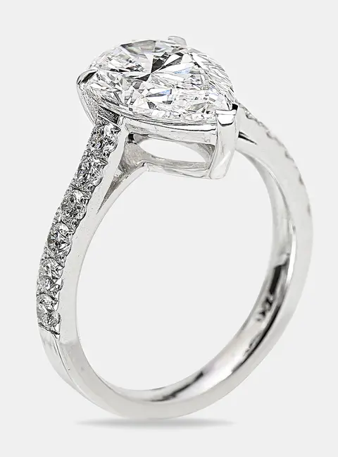 3.5 cts Pear, Round Lab Grown DIamond 14k White Gold Ring Size 52
