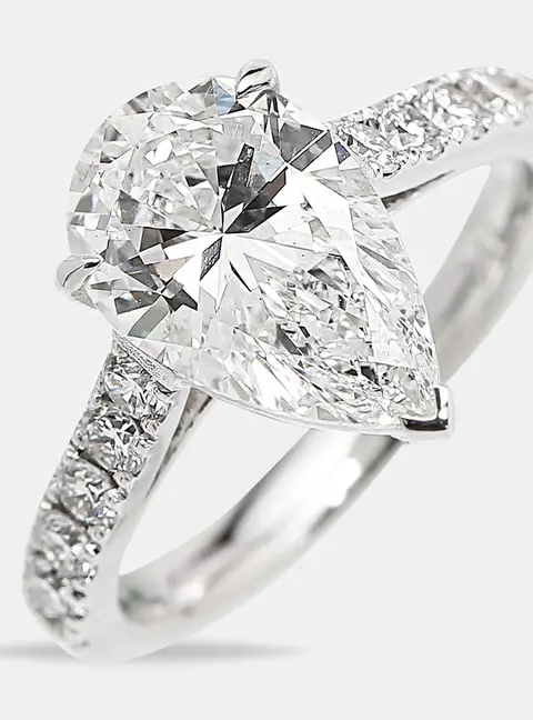 3.5 cts Pear, Round Lab Grown DIamond 14k White Gold Ring Size 51