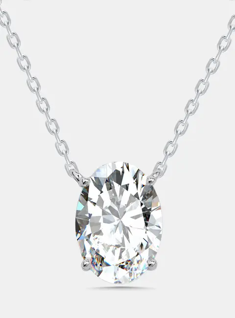 3 cts Oval Lab Grown DIamond 14k White Gold Necklace
