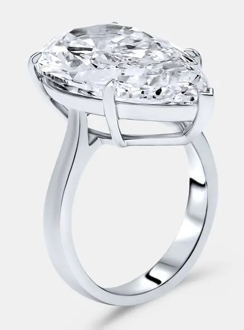 3 cts Pear Lab Grown DIamond 18k White Gold Ring Size 52