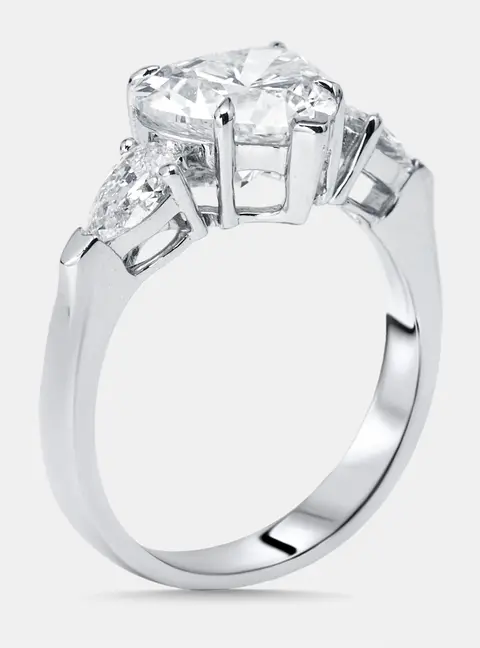 2.5 cts Heart, Pear Lab Grown Diamonds 18k White Gold Ring Size 52