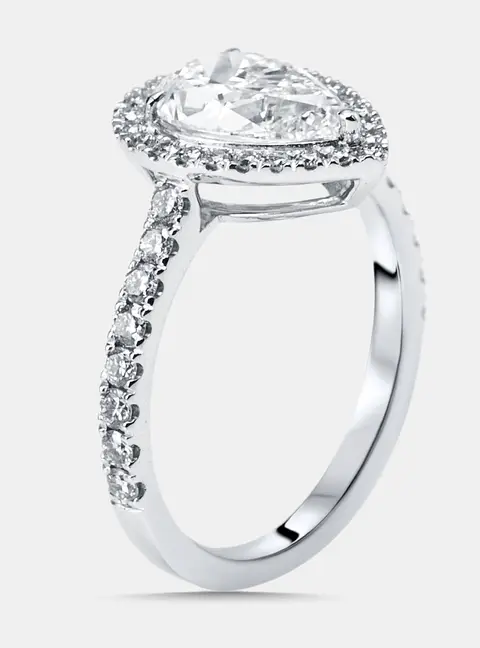 1.8 cts Pear, Round Lab Grown Diamonds 18k White Gold Ring Size 53