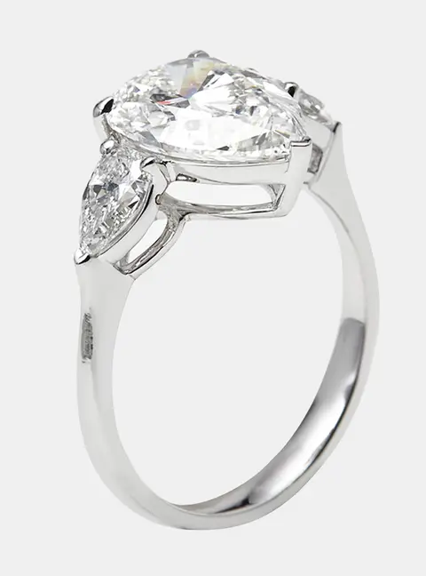 3.4 cts Pear Lab Grown Diamonds 18k White Gold Ring Size 54