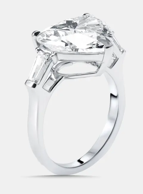 6.5 cts Heart, Trapazoid Lab Grown Diamonds 18k White Gold Ring Size 54