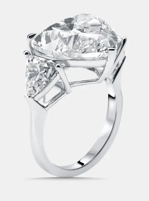 12.5 cts Heart, Trillion Lab Grown Diamonds 18k White Gold Ring Size 54