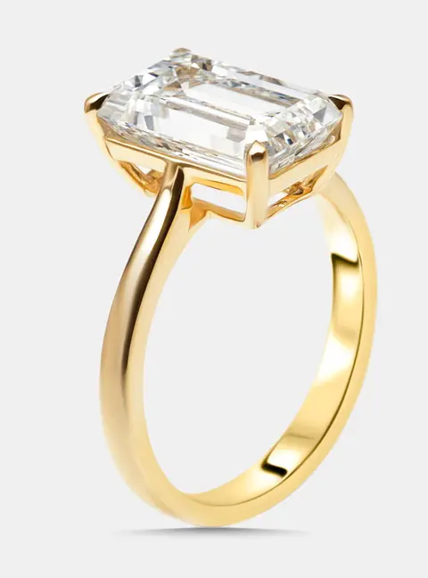 4 cts Emerald Cut Lab Grown Diamonds 18k Yellow Gold Ring Size 51