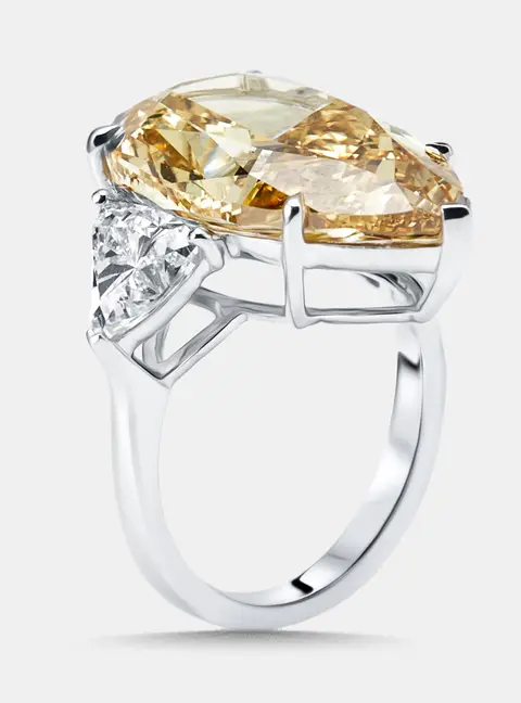 17 cts Pear, Trillion Lab Grown Diamonds 18k White Gold Ring Size 53