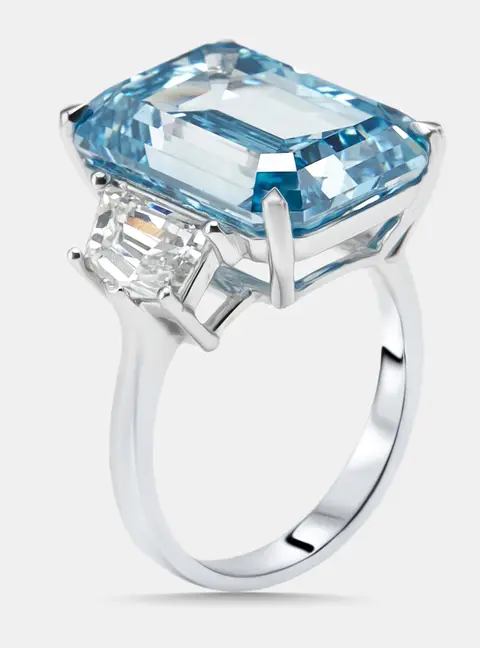 17 cts Emerald Cut, Cadillac Lab Grown Diamonds 18k White Gold Ring Size 53