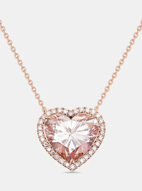7.3 cts Heart, Round Lab Grown Diamonds 18k Rose Gold Necklace
