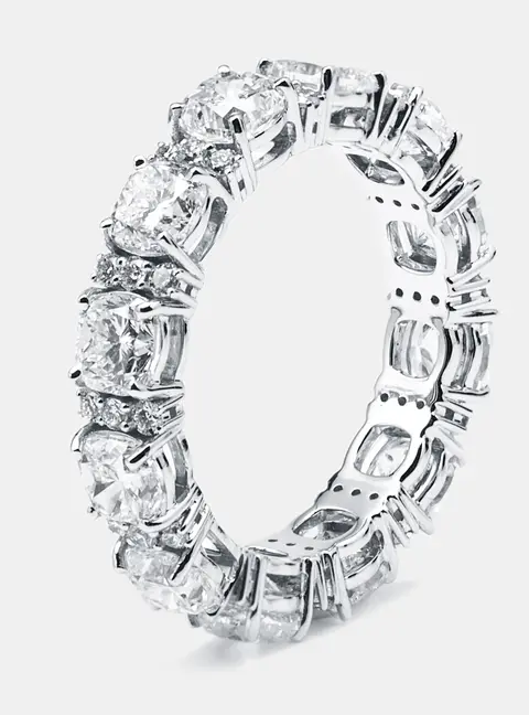 4.7 cts Cushion, Round Lab Grown Diamonds 18k White Gold Ring Size 53