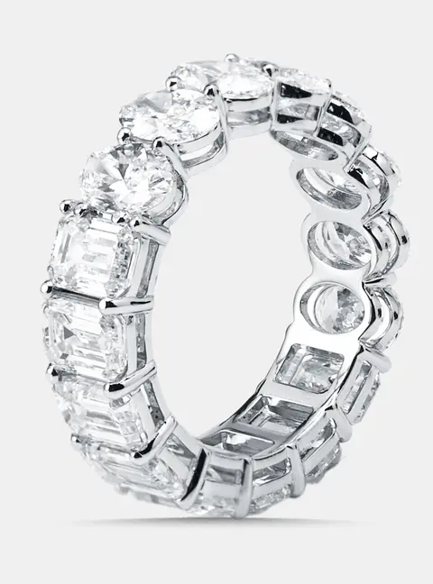 7 cts Emerald, Oval Lab Grown Diamonds 18k White Gold Ring Size 52