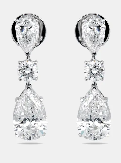 26.5 cts Pear, Round Lab Grown Diamonds 18k White Gold Earrings
