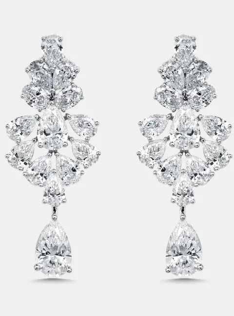 7.4 cts Pear, Oval Lab Grown Diamonds 18k White Gold Earrings