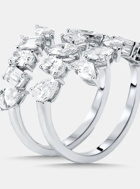 3 cts Multi Shape Lab Grown Diamonds 18k White Gold Ring Size 52