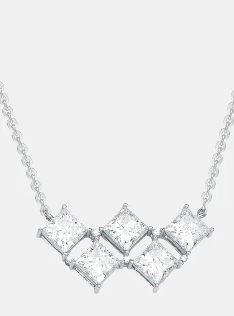 5.3 cts Princess, Round Lab Grown Diamonds 18k White Gold Necklace