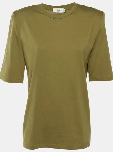 The Frankie Shop Olive Green Cotton Structured Shoulder T-Shirt S