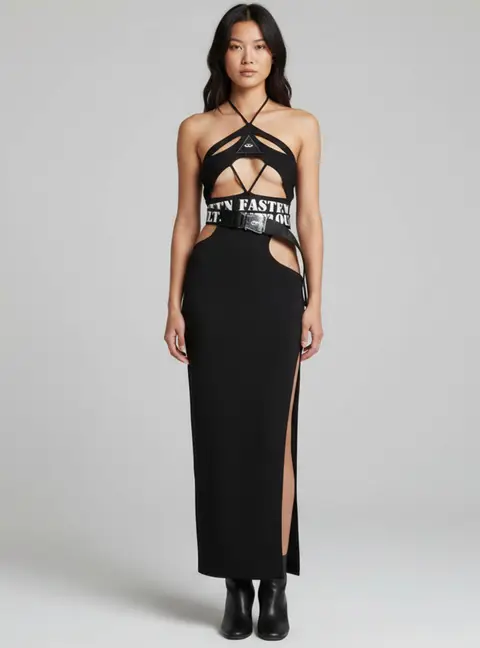 The House of Victor Black Stretch Crepe Cut Out Maxi Dress S