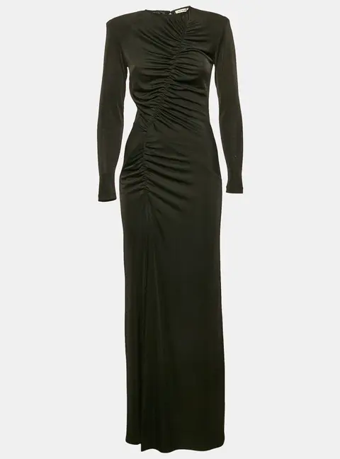 The New Arrivals By Ilkyaz Ozel Black Lurex Jersey Ruche Maxi Dress S