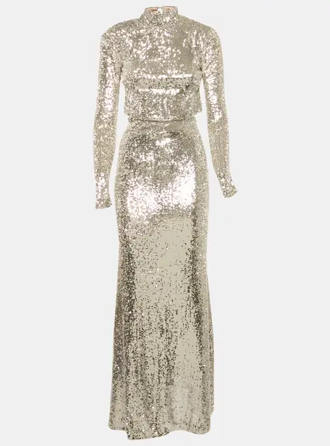 The New Arrivals By Ilkyaz Ozel Silver Sequin Embellished Mesh Maxi Dress M