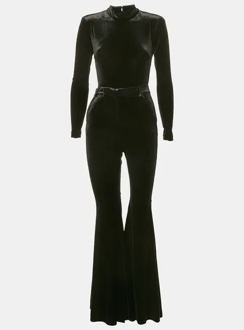 The New Arrivals By Ilkyaz Ozel Black Velvet Jersey Bodycon and Trousers Set XS