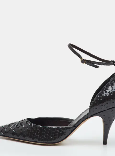 The Row Uxor Size 40 Dark Grey Python Leather Pointed Toe Ankle Strap Pumps